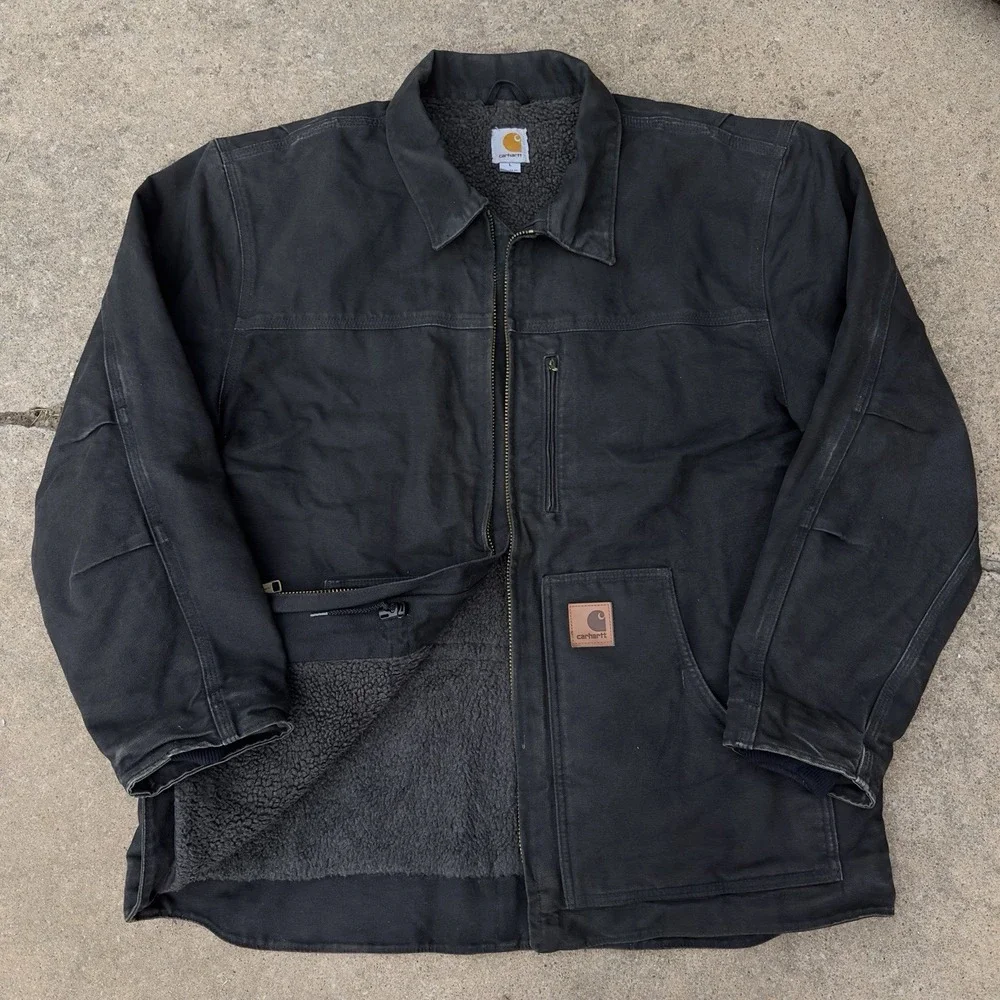 VTG‎ Carhartt Sandstone Ridge Jacket Men's Large C61 BLK Chore Coat Sherpa Lined